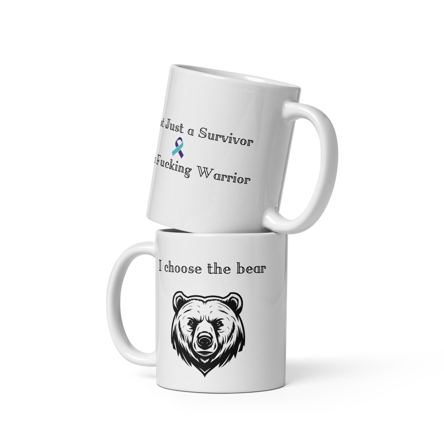 Bear vs Man White glossy mug